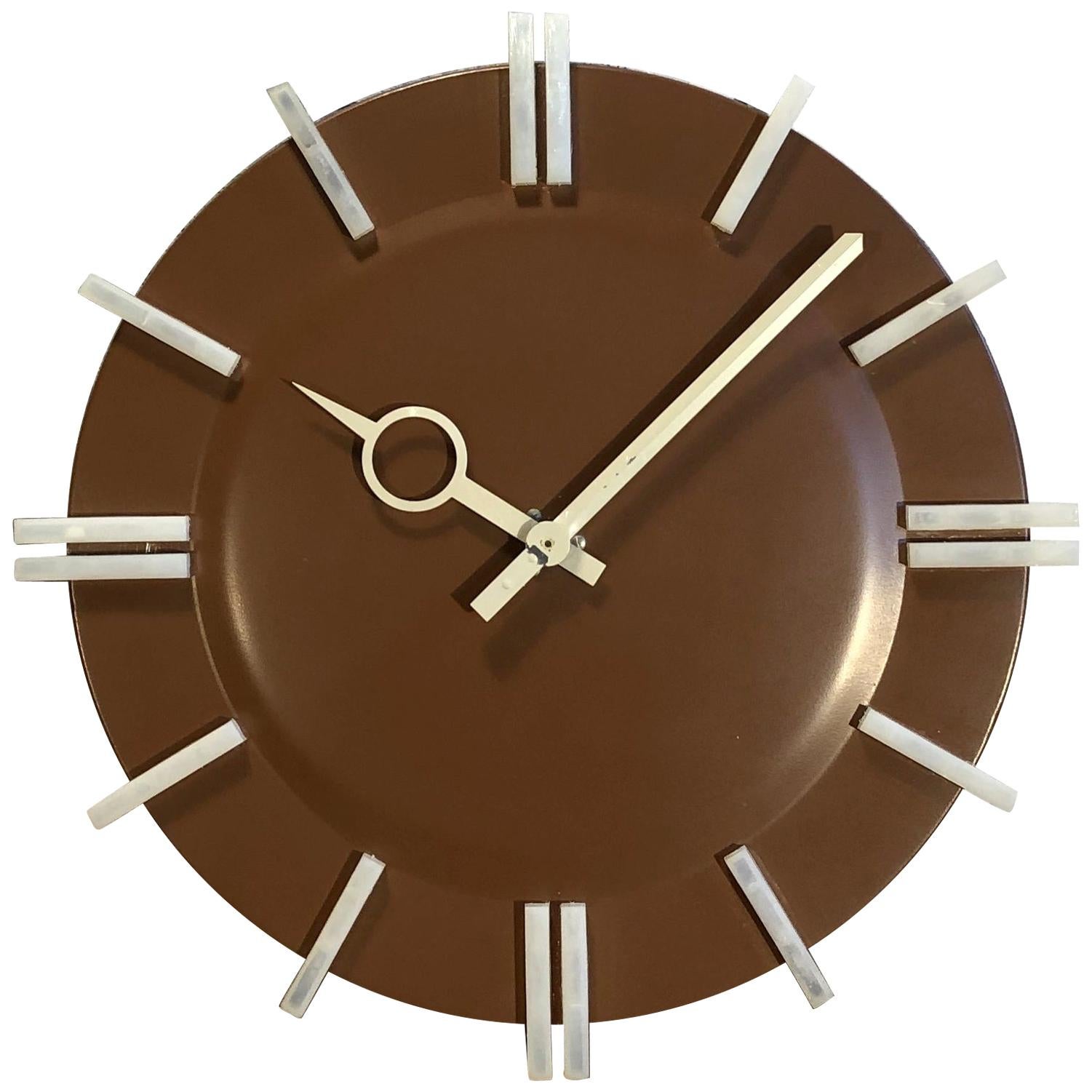 Brown Industrial Office Wall Clock from Pragotron, 1970s
