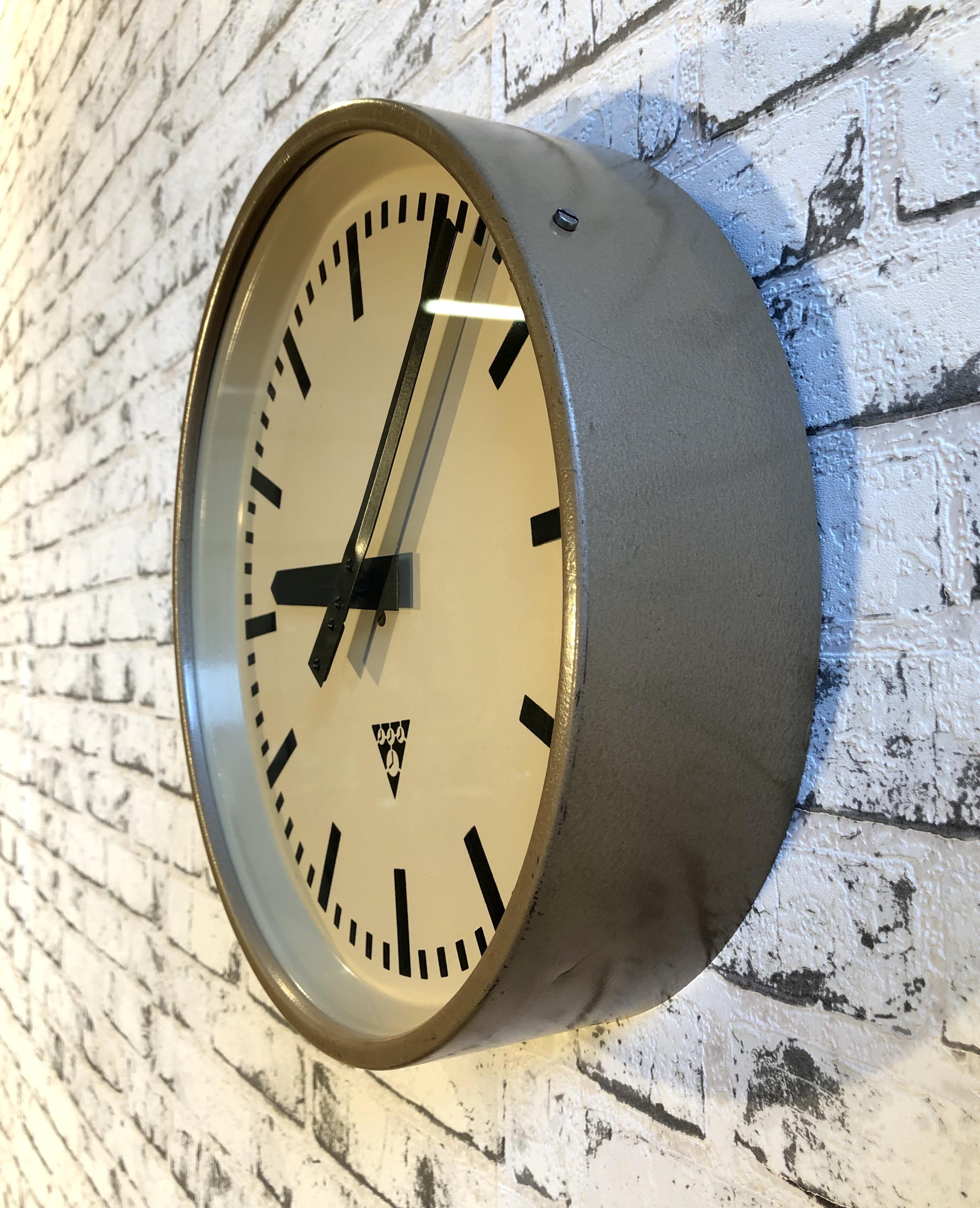 Czech Brown Industrial Wall Clock from Pragotron, 1960s