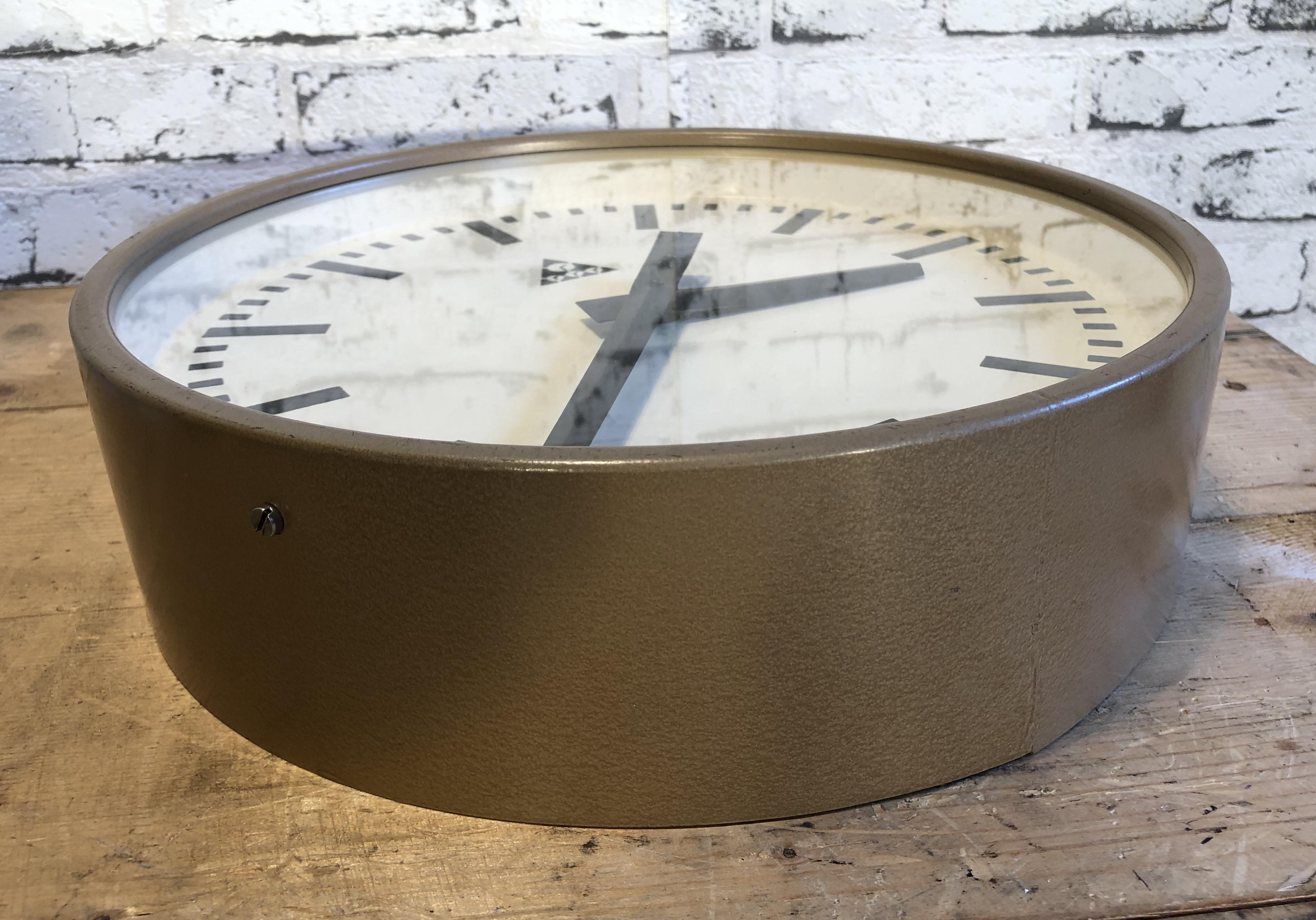 20th Century Brown Industrial Wall Clock from Pragotron, 1960s