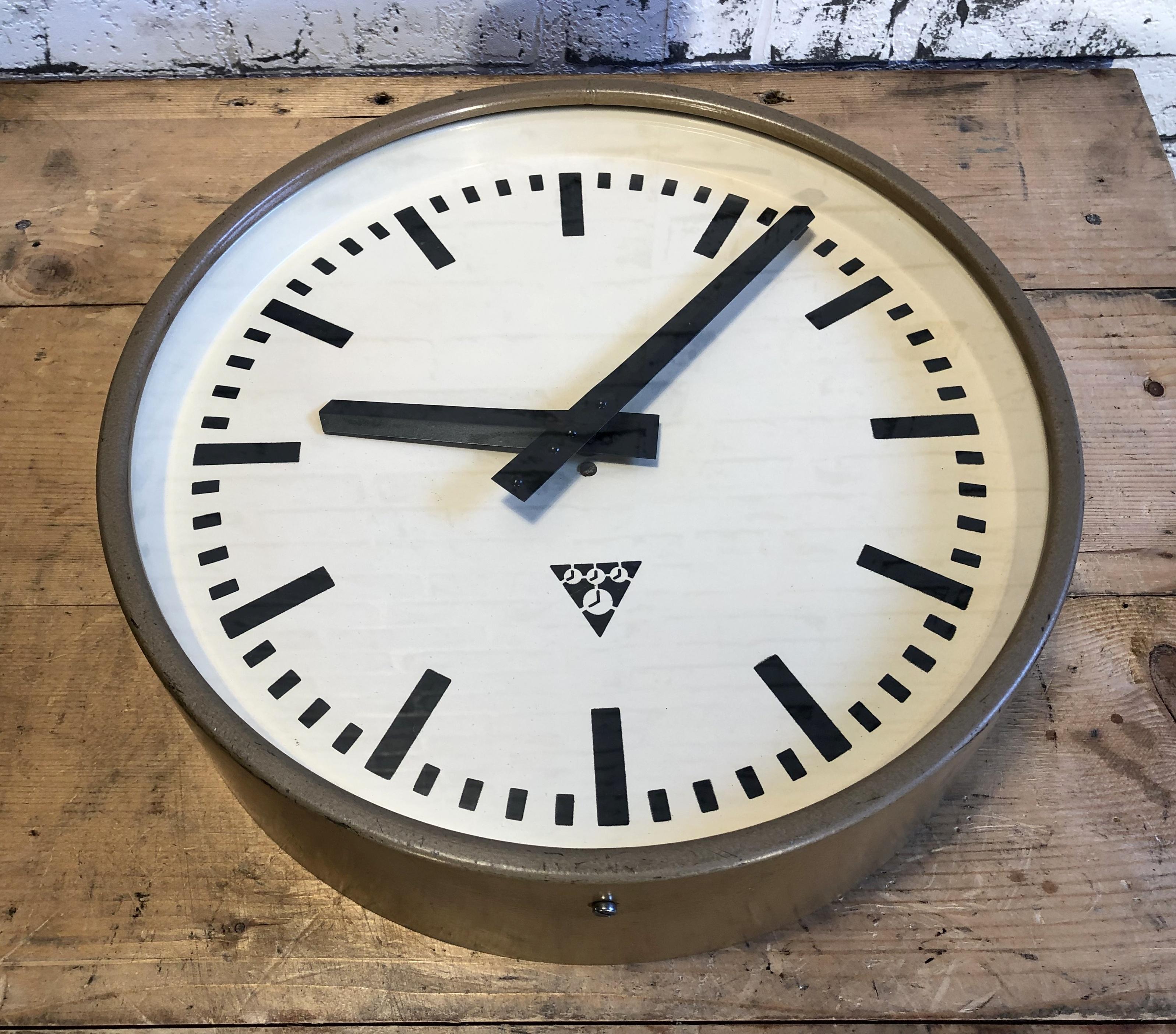 Glass Brown Industrial Wall Clock from Pragotron, 1960s
