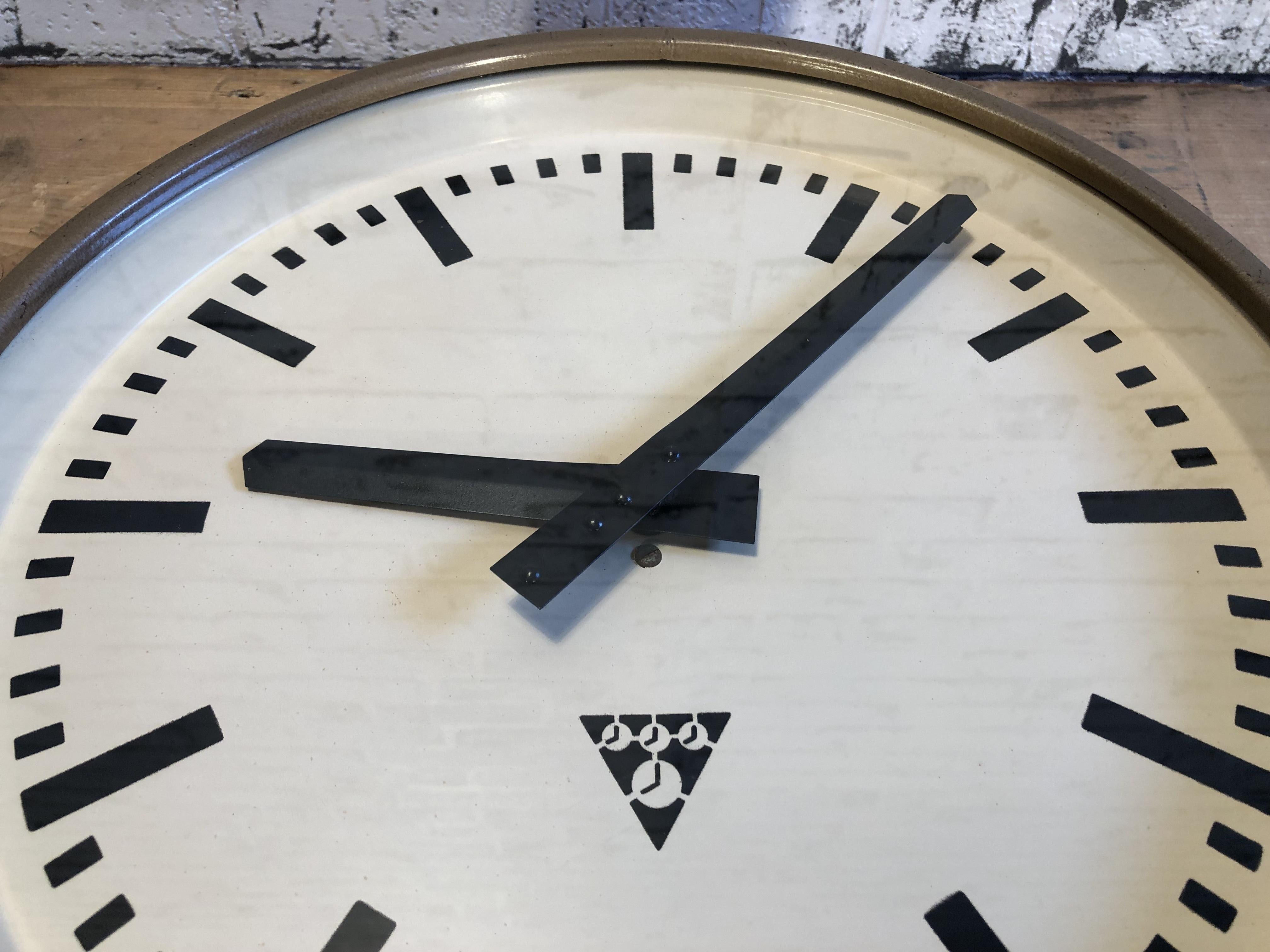 Brown Industrial Wall Clock from Pragotron, 1960s 1