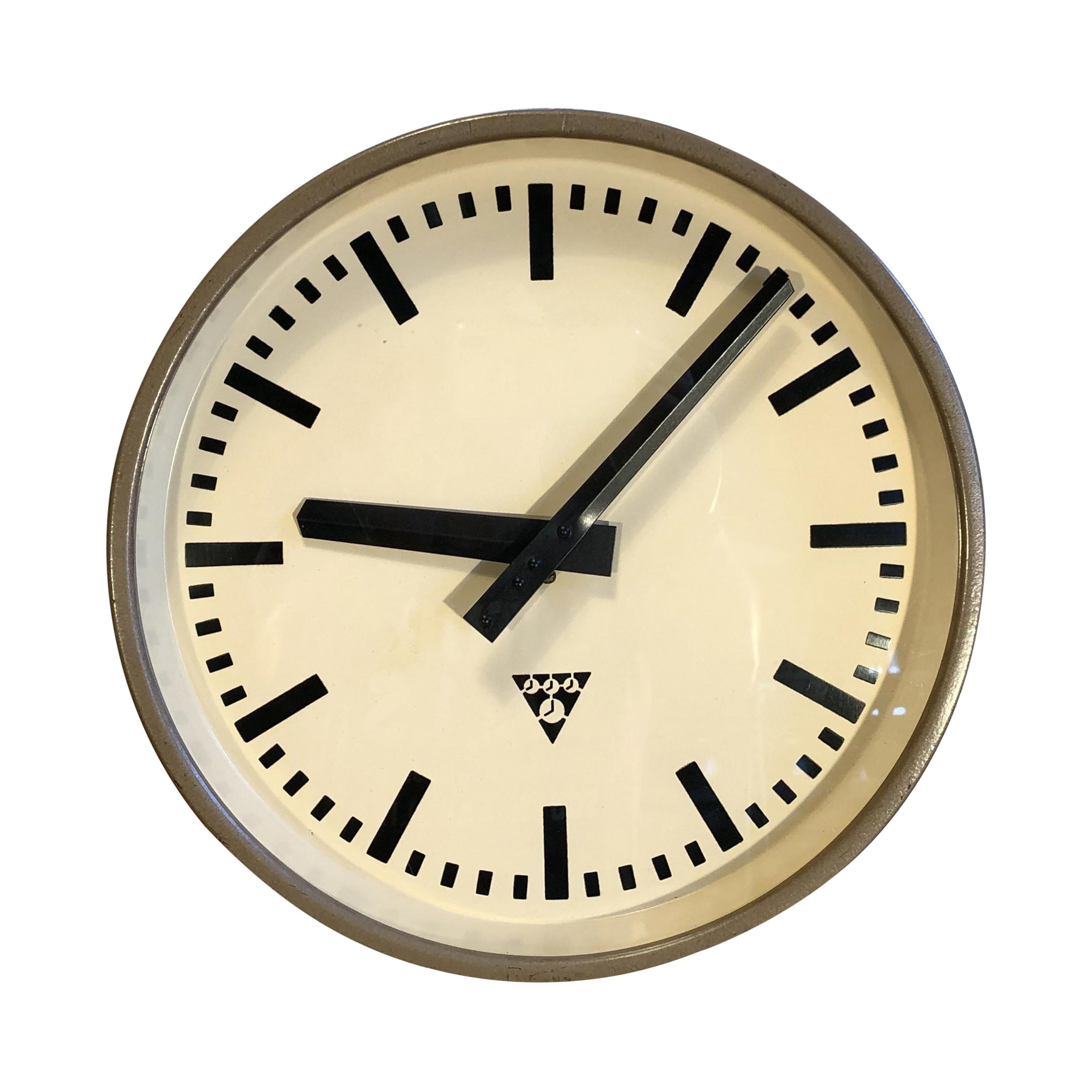 Brown Industrial Wall Clock from Pragotron, 1960s