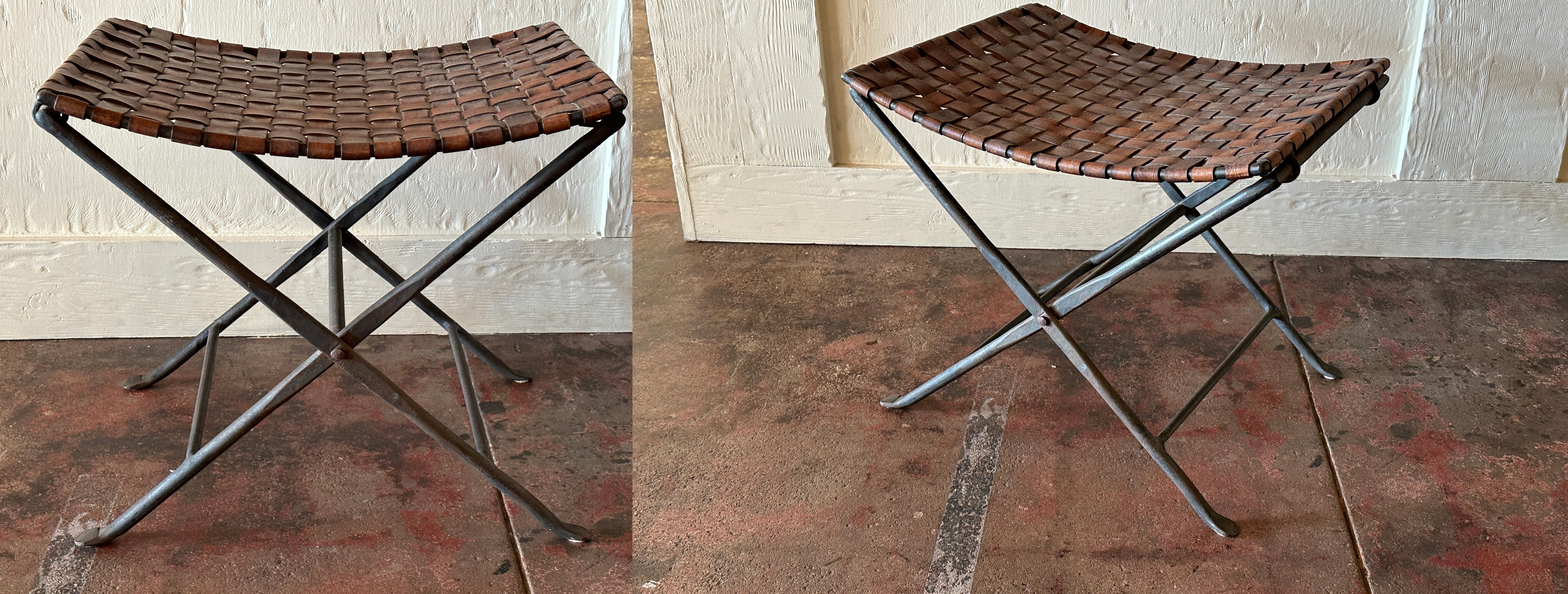 This pair of Brown Interwoven Lattice Leather Accent Stools on Iron Base, blends elegance and functionality seamlessly. Crafted with meticulous attention to detail, these stools combine the richness of leather seats with the sturdiness of Iron