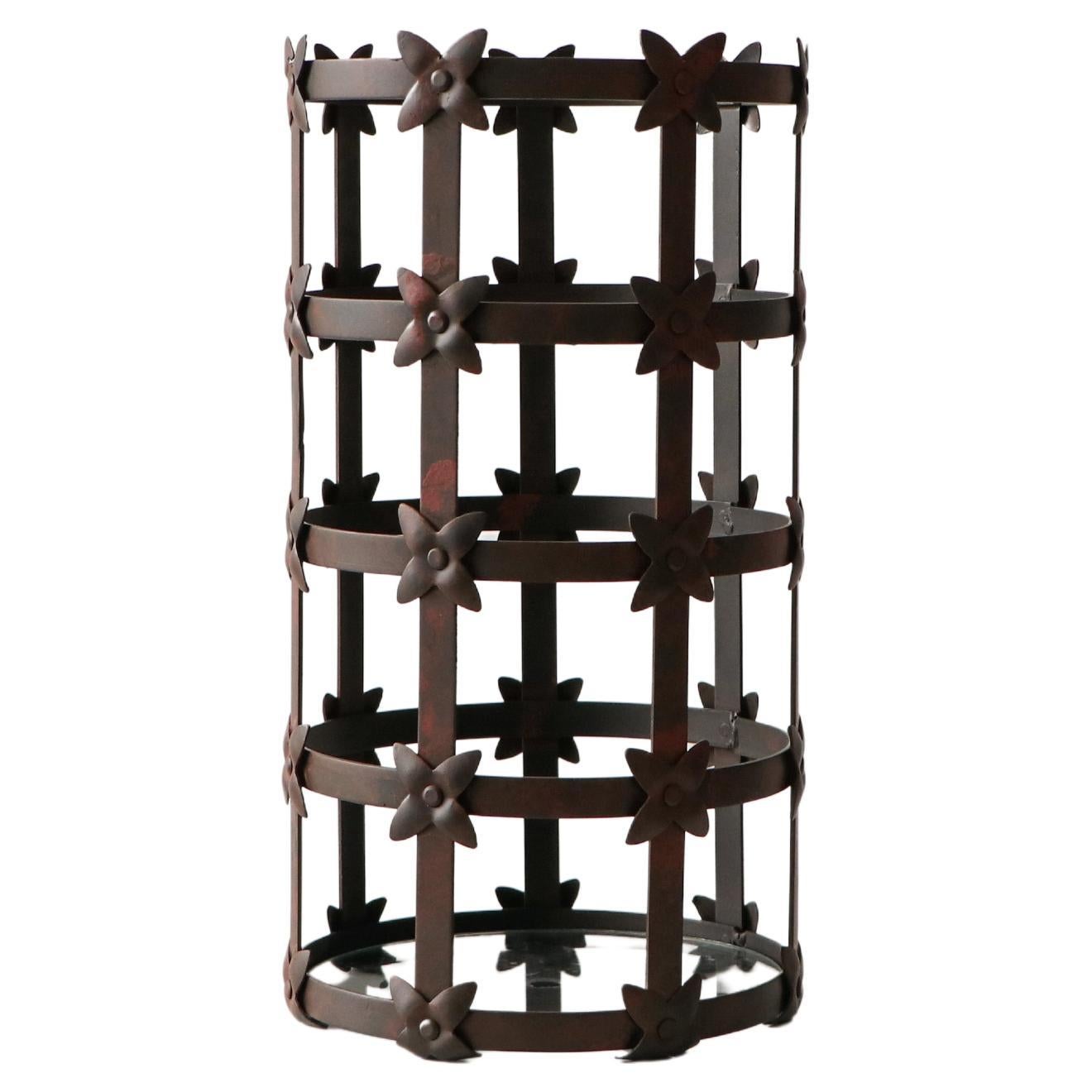 Brown Iron Handcrafted Basket Contemporary Mediterranean Design For Sale