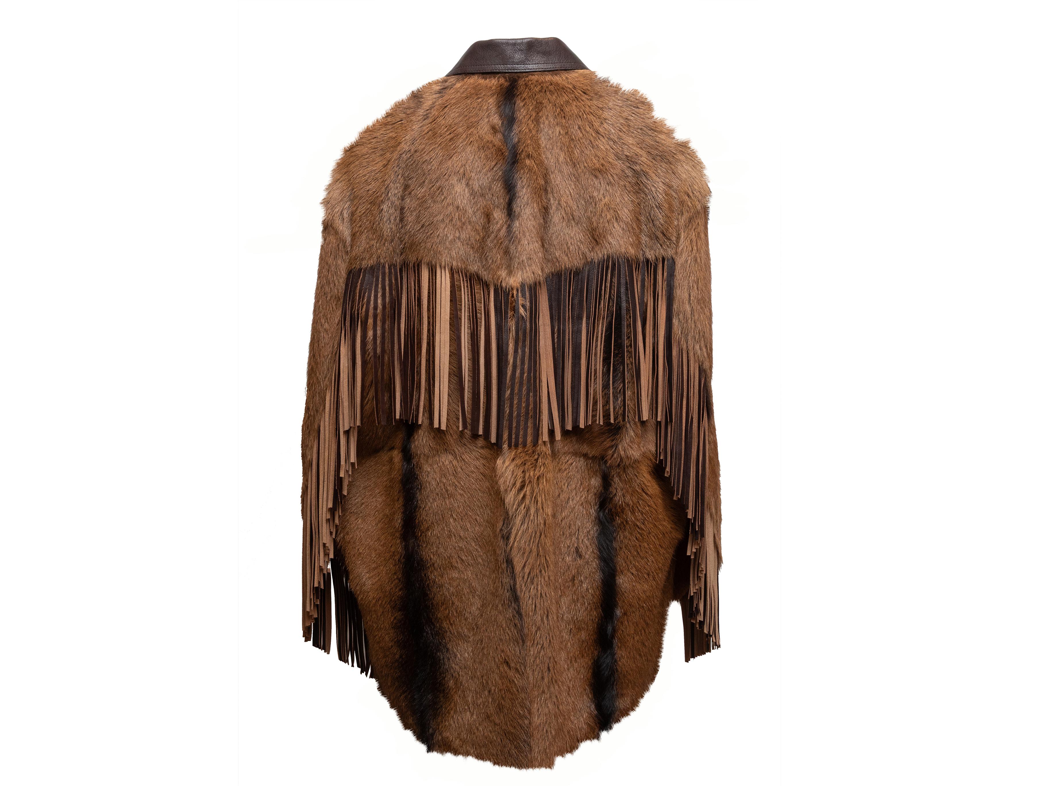 Braun Isabel Marant Ziegenpelz & Leder Fransen Jacke Designer Größe 1 im Zustand „Gut“ im Angebot in New York, NY