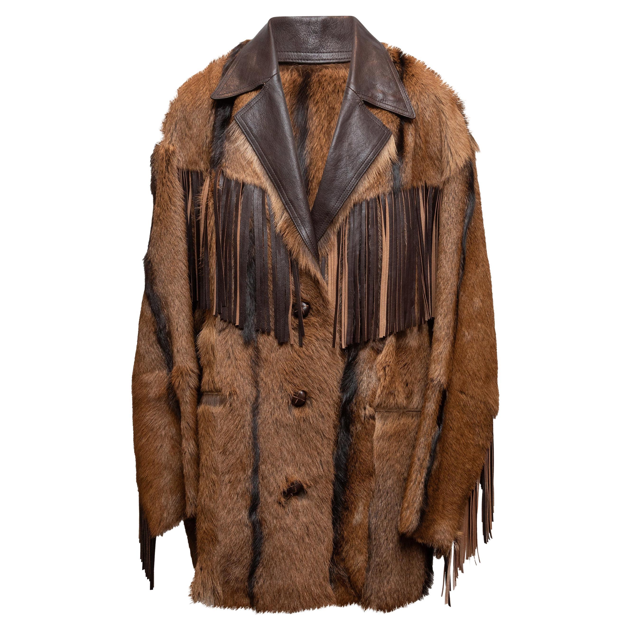 Braun Isabel Marant Ziegenpelz & Leder Fransen Jacke Designer Größe 1 im Angebot