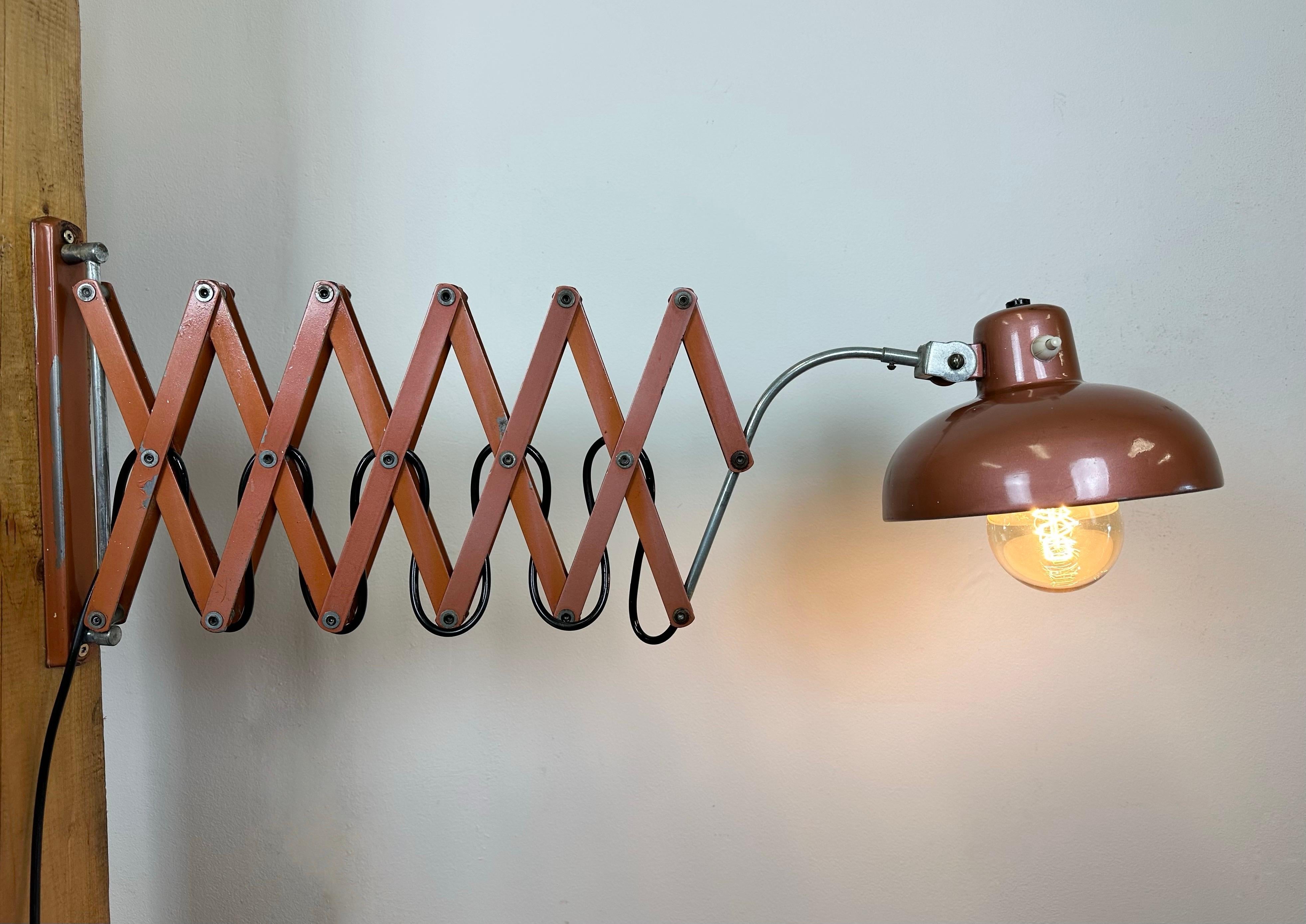 Brown Italian Industrial Scissor Wall Lamp, 1960s 13