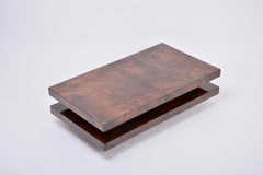 Brown Italian Two-Tiered Sliding Coffee Table with Hidden Bar by Aldo Tura