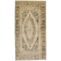 Brown, Ivory and Blue Handmade Wool Turkish Old Anatolian Konya Rug