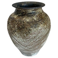 Brown, Ivory, Bronze Stoneware Vase By Ceramic Artist Peter Speliopoulos, U.S.A