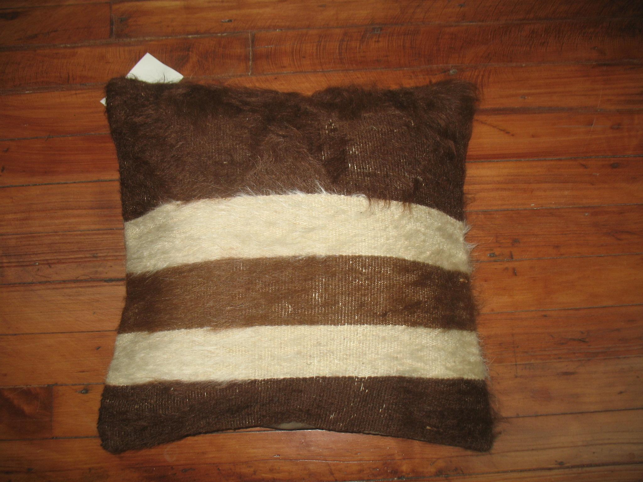 Kilim Brown Ivory Striped Mohair Rug Pillow
