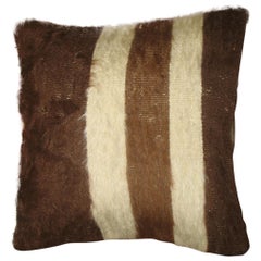 Brown Ivory Striped Mohair Rug Pillow