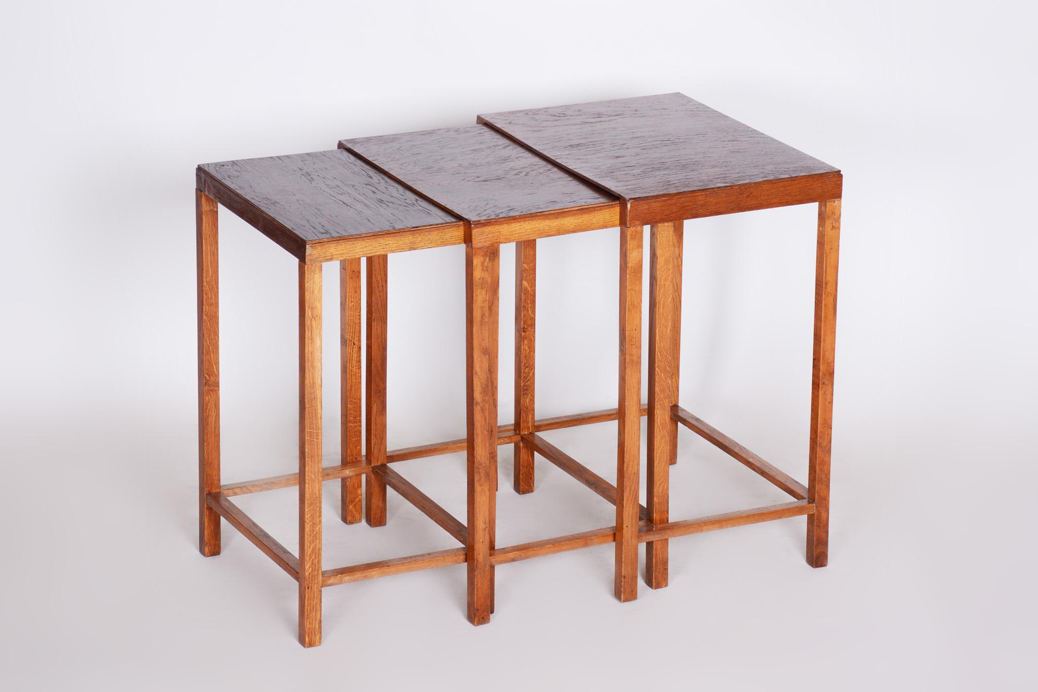 Oak Brown Jan Vanek Nest Tables Made in 1930s Czechia, Art Deco  For Sale