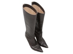 Brown Jimmy Choo Patent Embossed Leather Pointed-Toe Boots Size 39