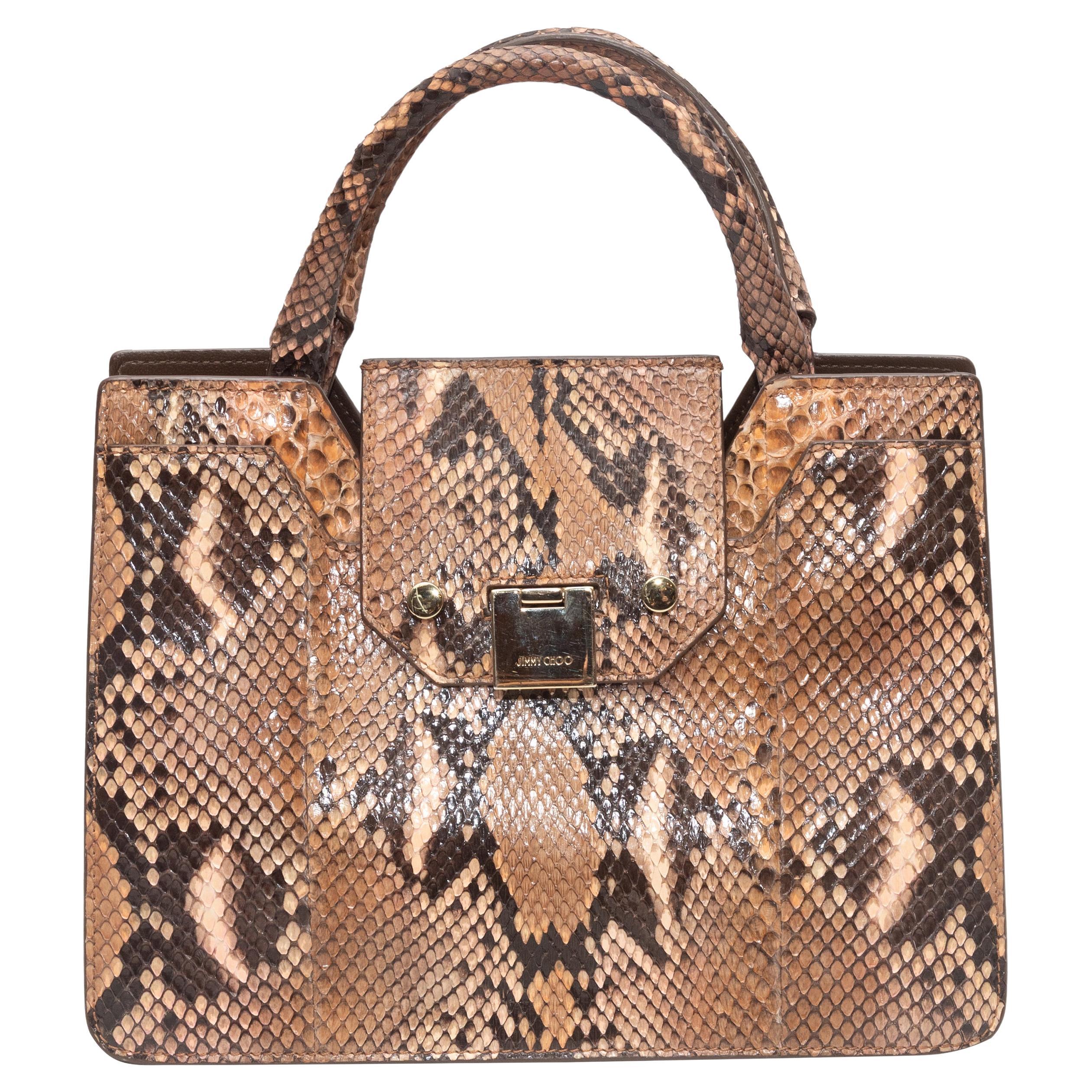 Braune Jimmy Choo Schlangenleder-Tasche mit oberem Griff