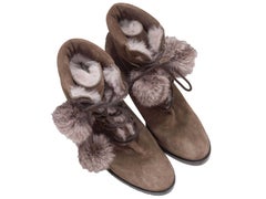 Brown Jimmy Choo Suede Heeled Rabbit Fur-Lined Boots Size 40