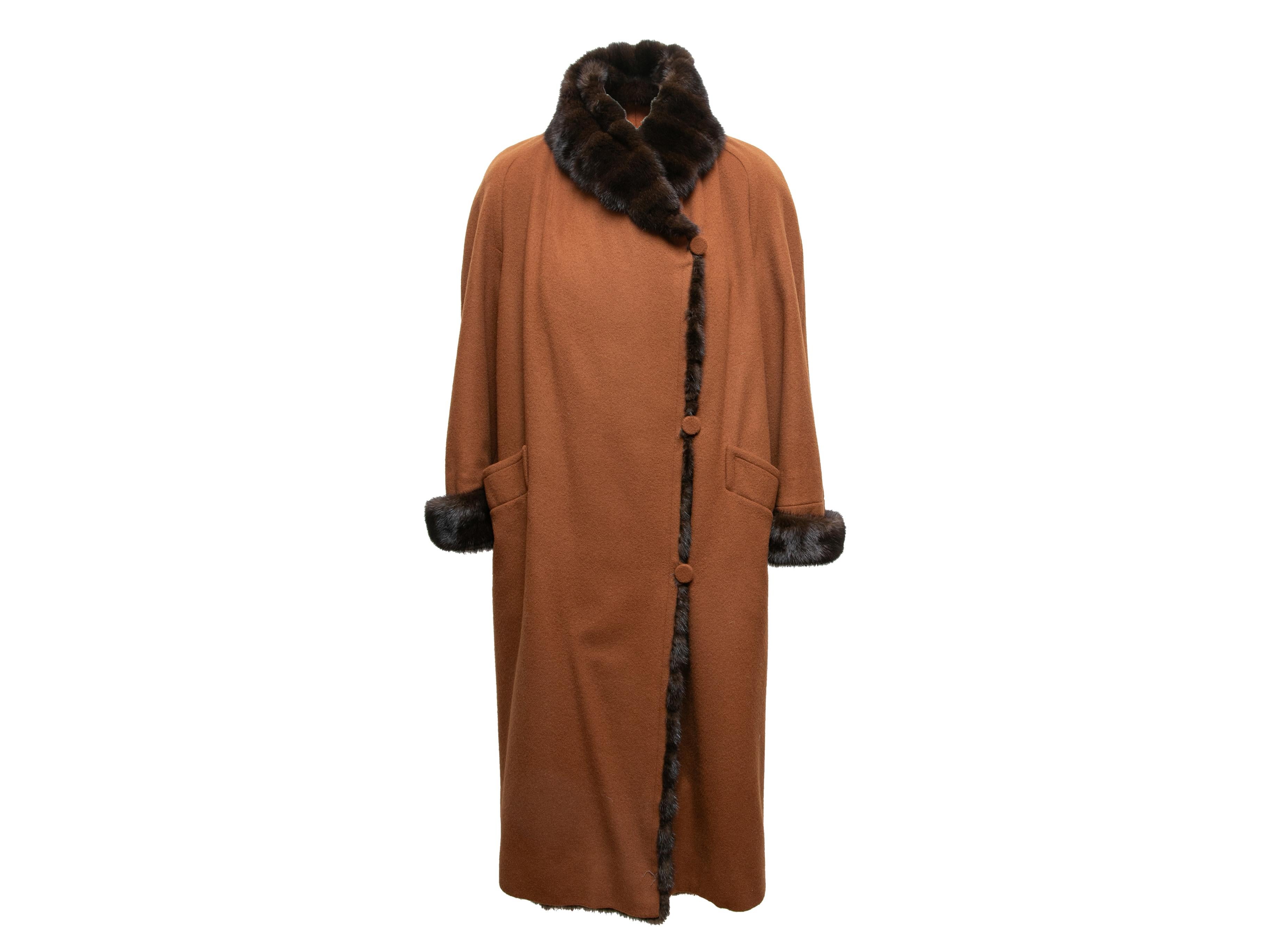 Brown J.Mendel Long Mink-Trimmed Coat Size US S In Good Condition For Sale In New York, NY