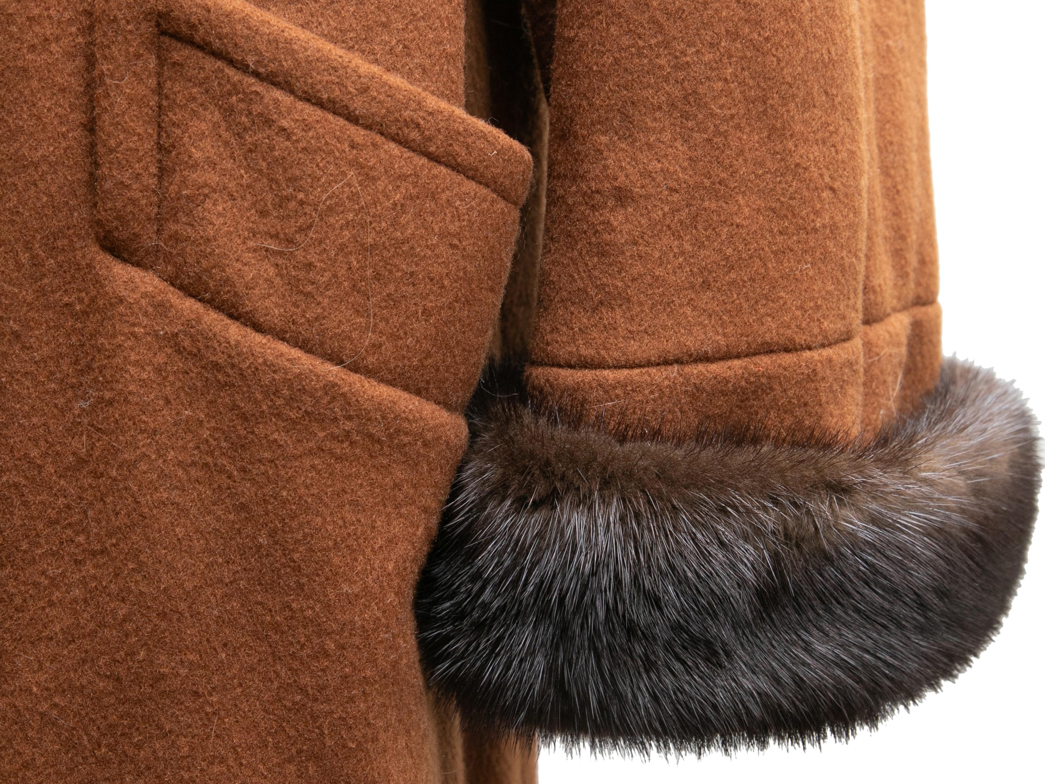 Women's Brown J.Mendel Long Mink-Trimmed Coat Size US S For Sale
