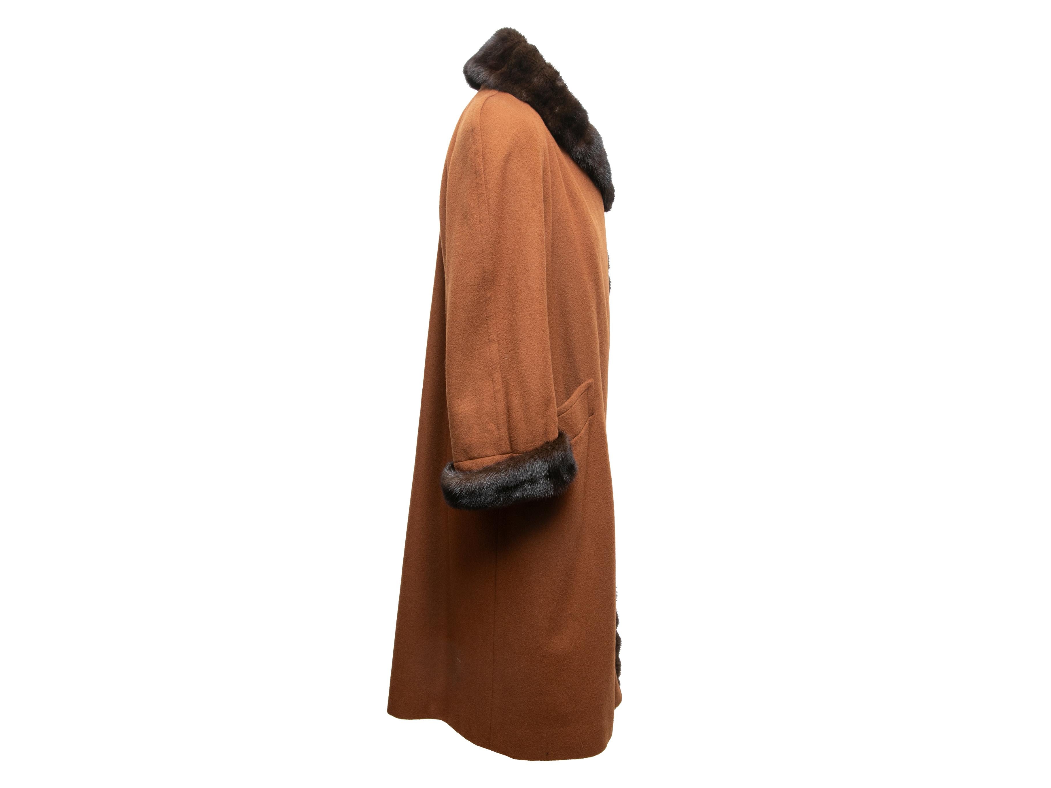 Brown J.Mendel Long Mink-Trimmed Coat Size US S For Sale 1