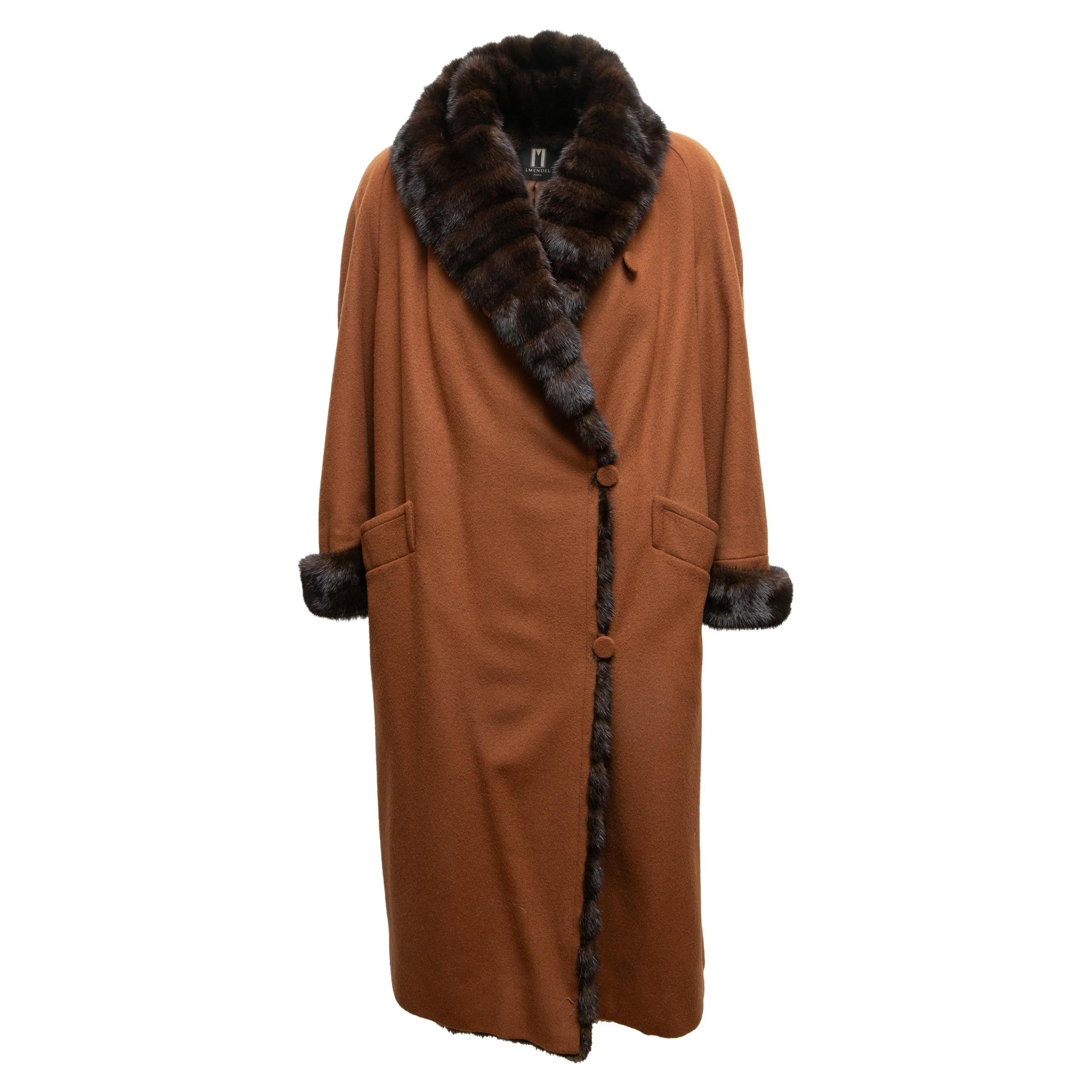 Brown J.Mendel Long Mink-Trimmed Coat Size US S For Sale