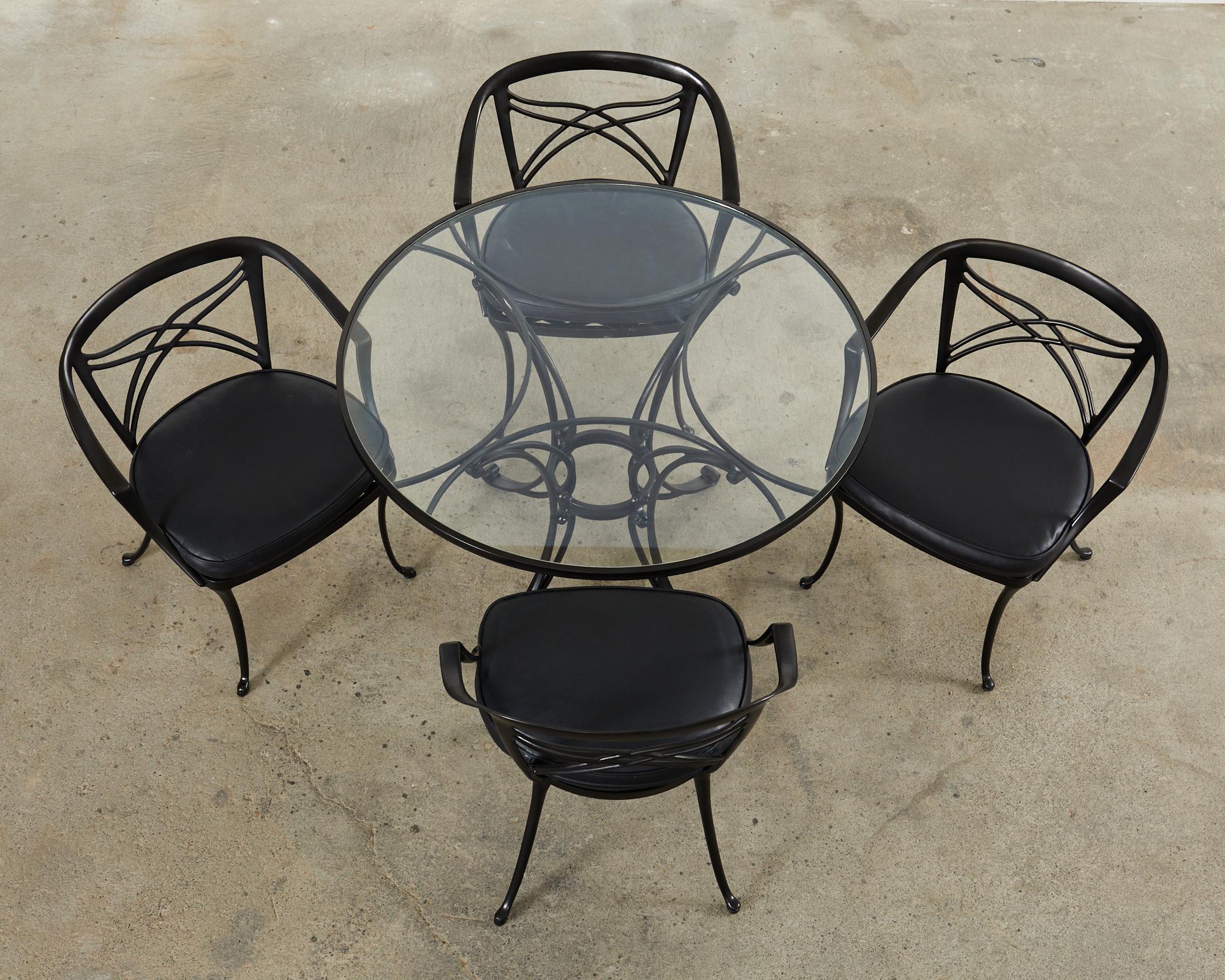 Neoclassical Brown Jordan Aluminum Garden Dining Table and Four Chairs For Sale
