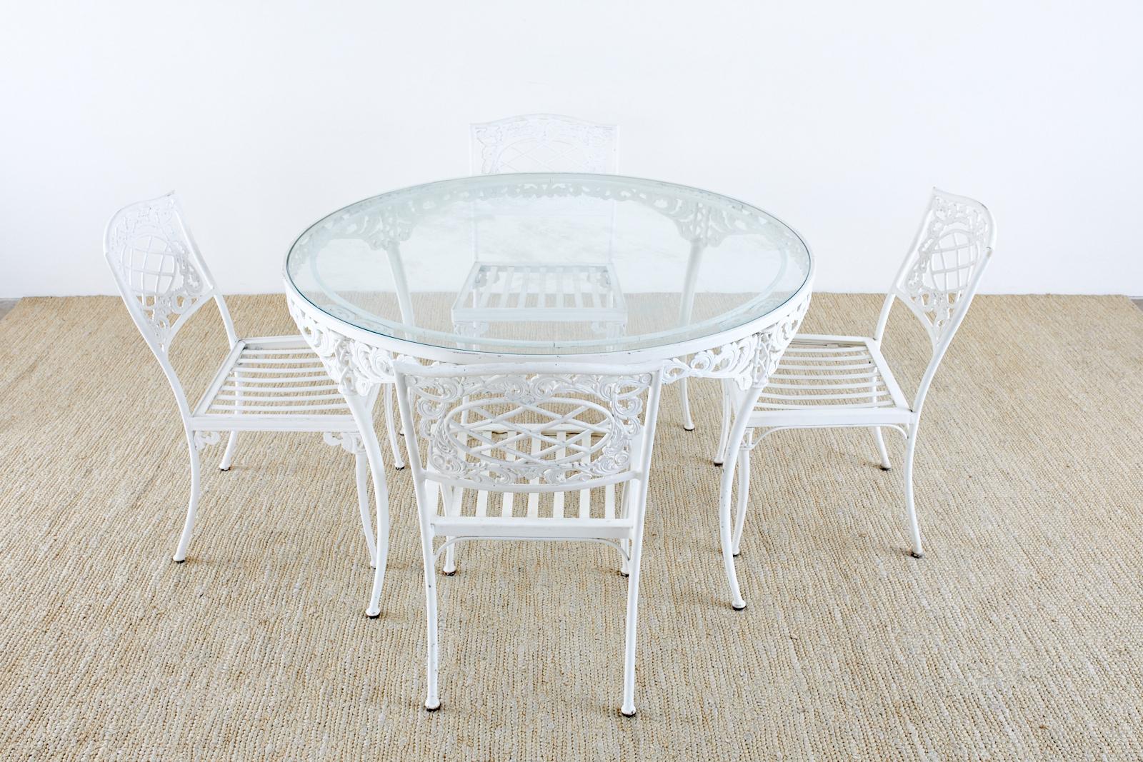 Glass Brown Jordan Aluminum Neoclassical Round Patio Garden Dining Table
