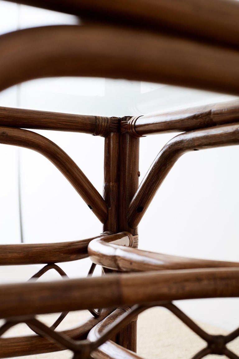 Brown Jordan Bamboo Rattan Glass Dining Table at 1stDibs
