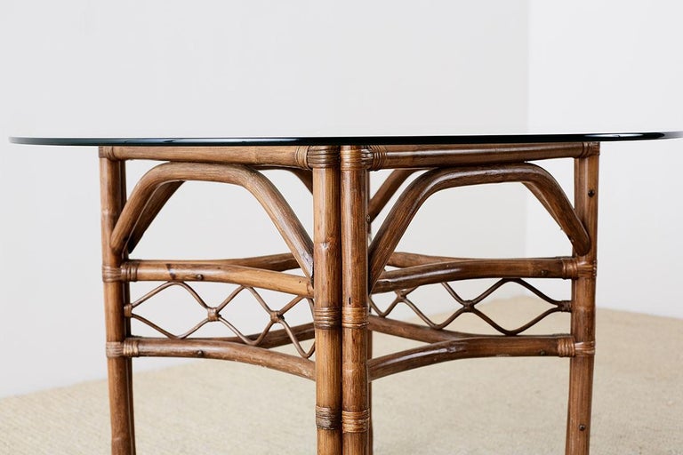 Brown Jordan Bamboo Rattan Glass Dining Table at 1stDibs