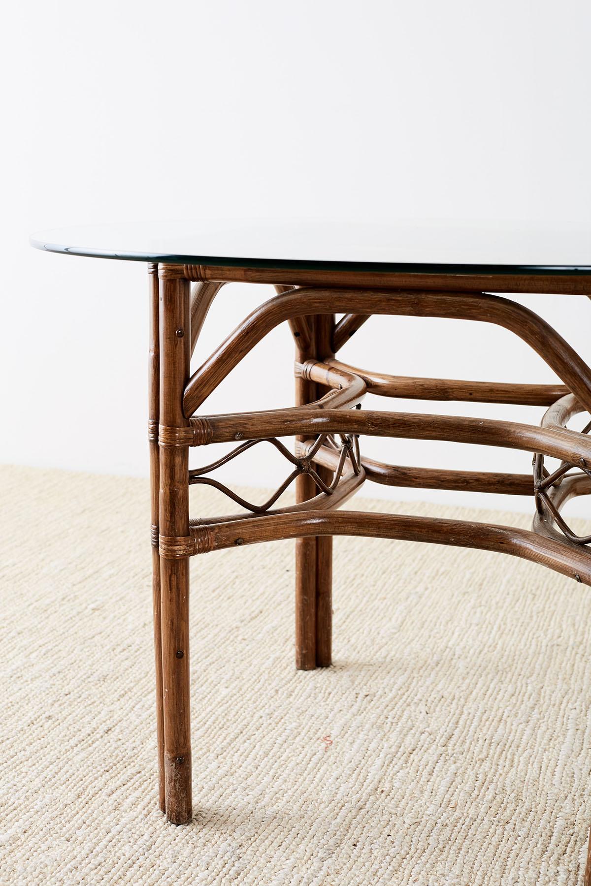 Brown Jordan Bamboo Rattan Glass Dining Table 8