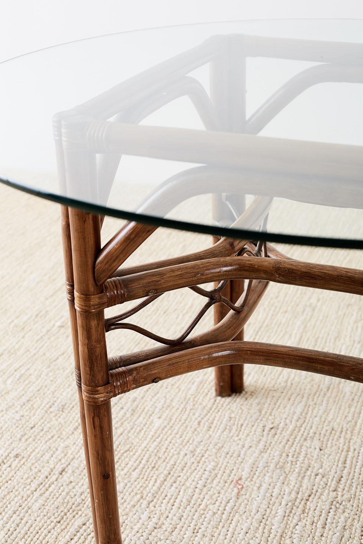 Brown Jordan Bamboo Rattan Glass Dining Table 9