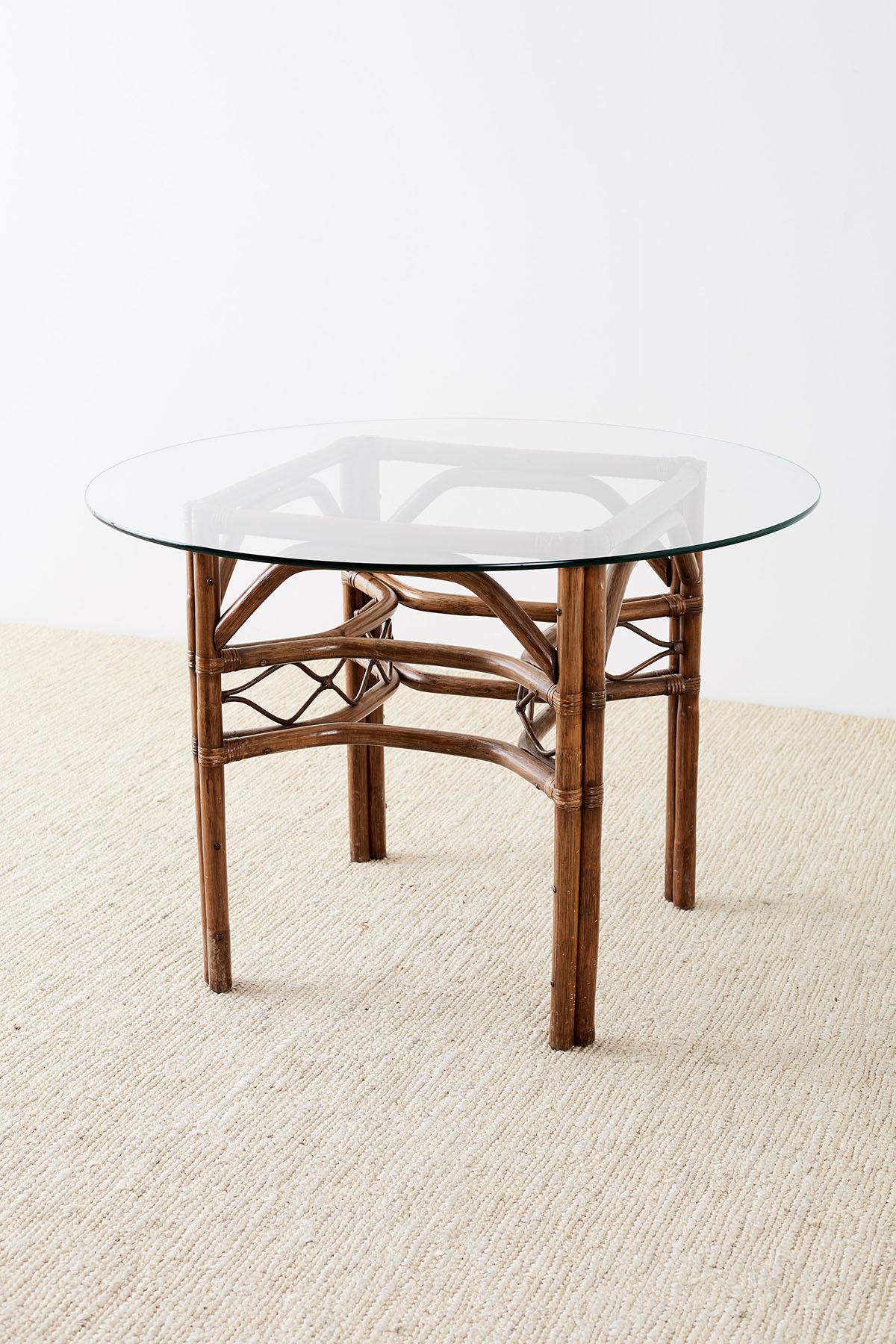 Organic Modern Brown Jordan Bamboo Rattan Glass Dining Table