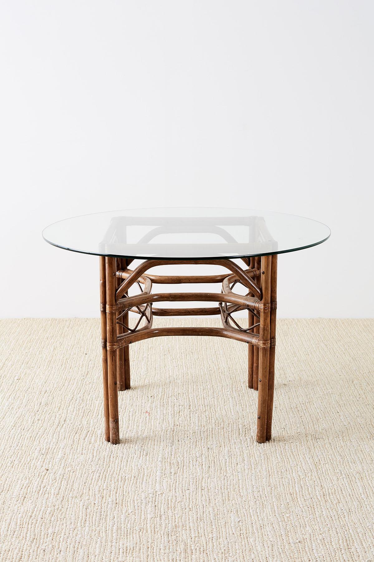 American Brown Jordan Bamboo Rattan Glass Dining Table