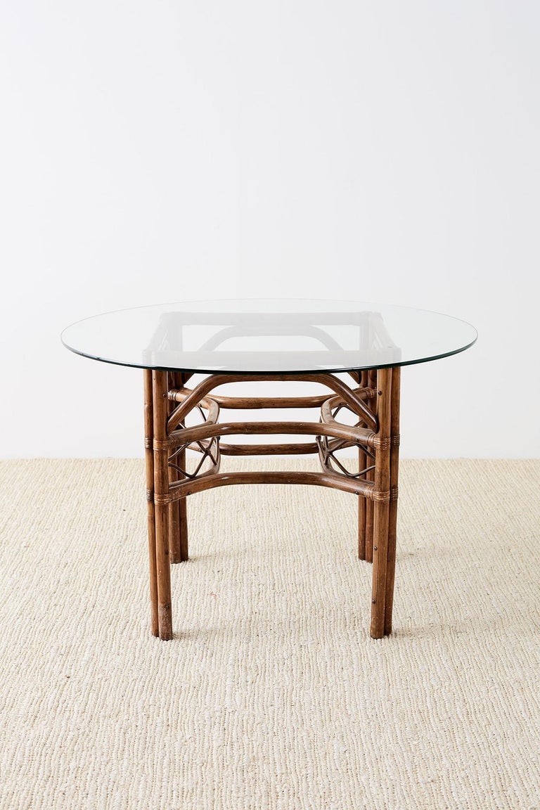 Brown Jordan Bamboo Rattan Glass Dining Table at 1stDibs