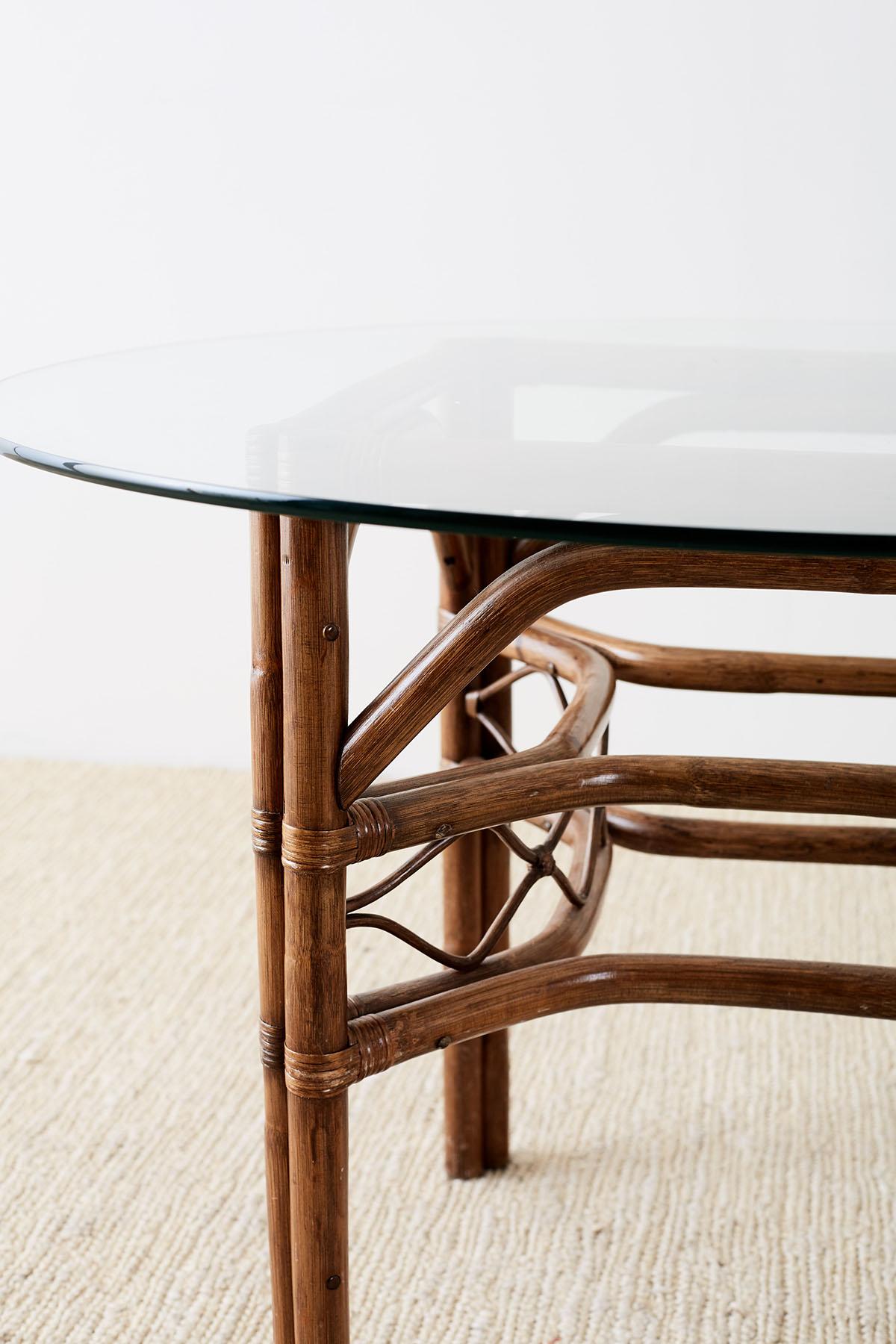 Hand-Crafted Brown Jordan Bamboo Rattan Glass Dining Table