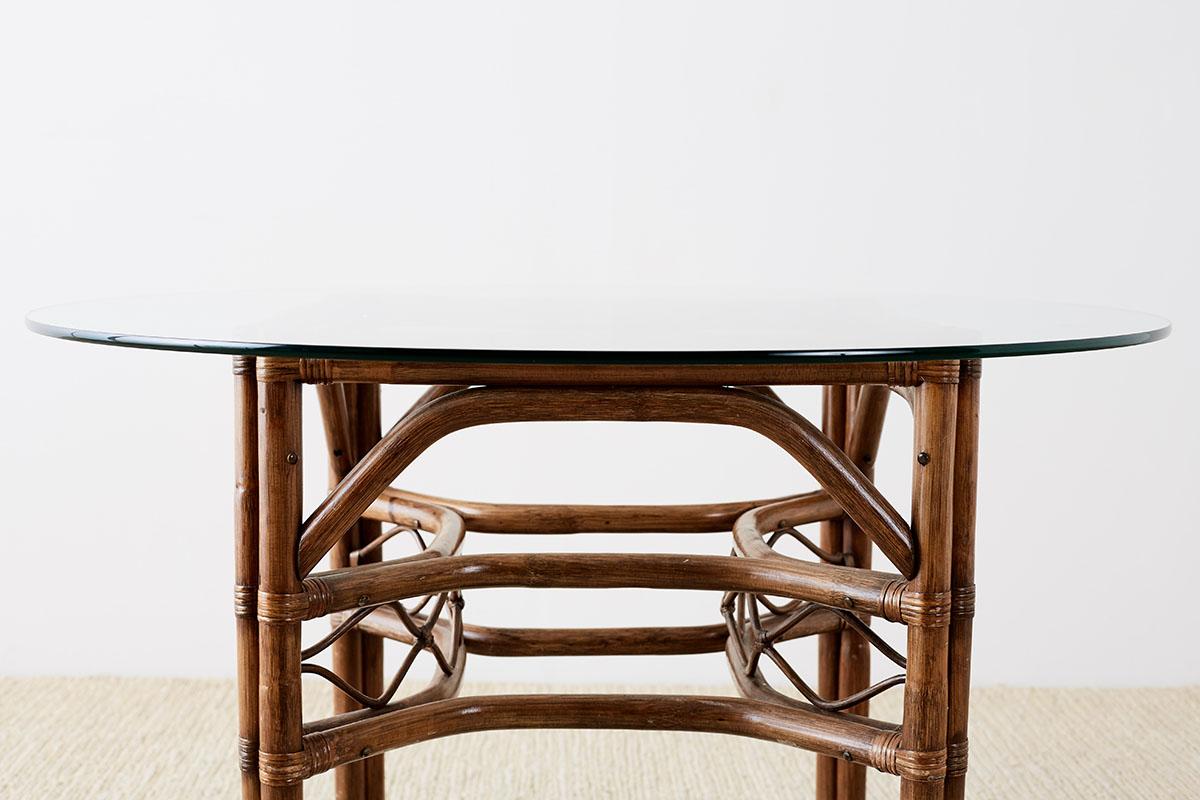 20th Century Brown Jordan Bamboo Rattan Glass Dining Table