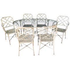 Table et chaises de salle à manger Brown Jordan Calcutta en métal et faux bambou