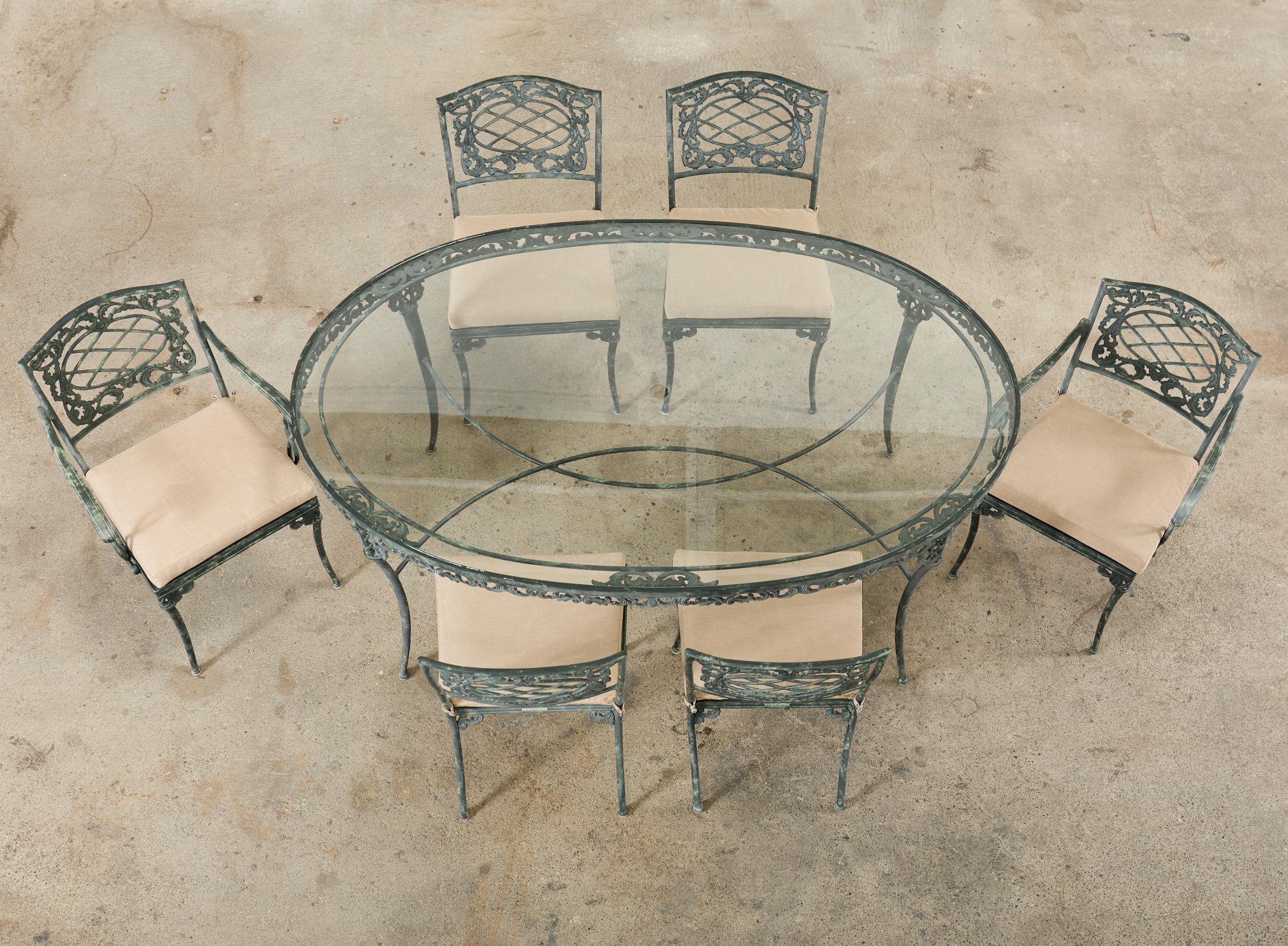 Neoclassical Brown Jordan Elegance Garden Dining Suite Verdigris Finish