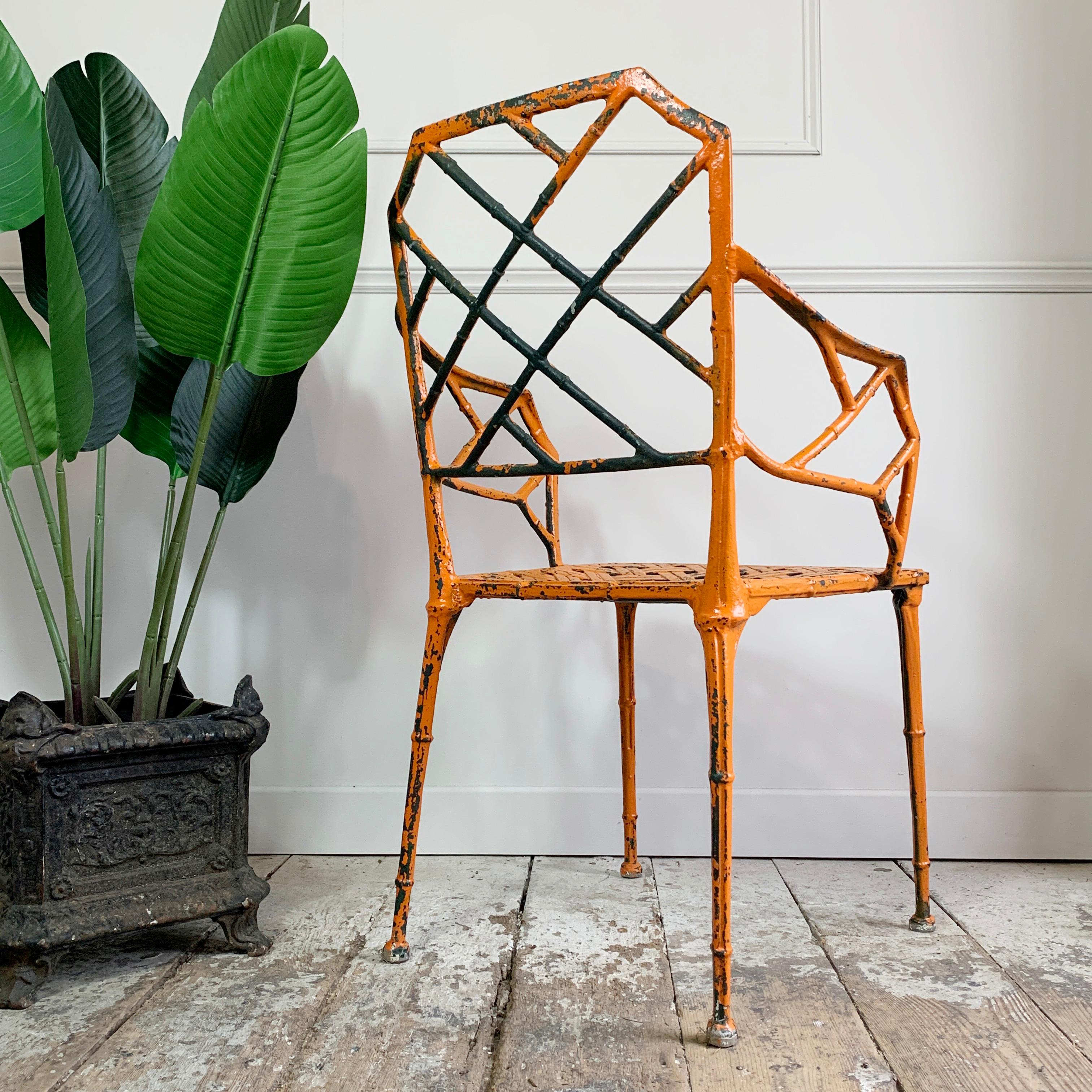 Orange Faux Bamboo Conservatory Chair, Brown Jordan  In Good Condition For Sale In Hastings, GB