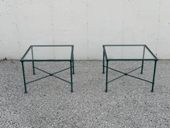 Brown Jordan “Florentine" Pair of Glass Patio Garden Side Tables - Hunter Green