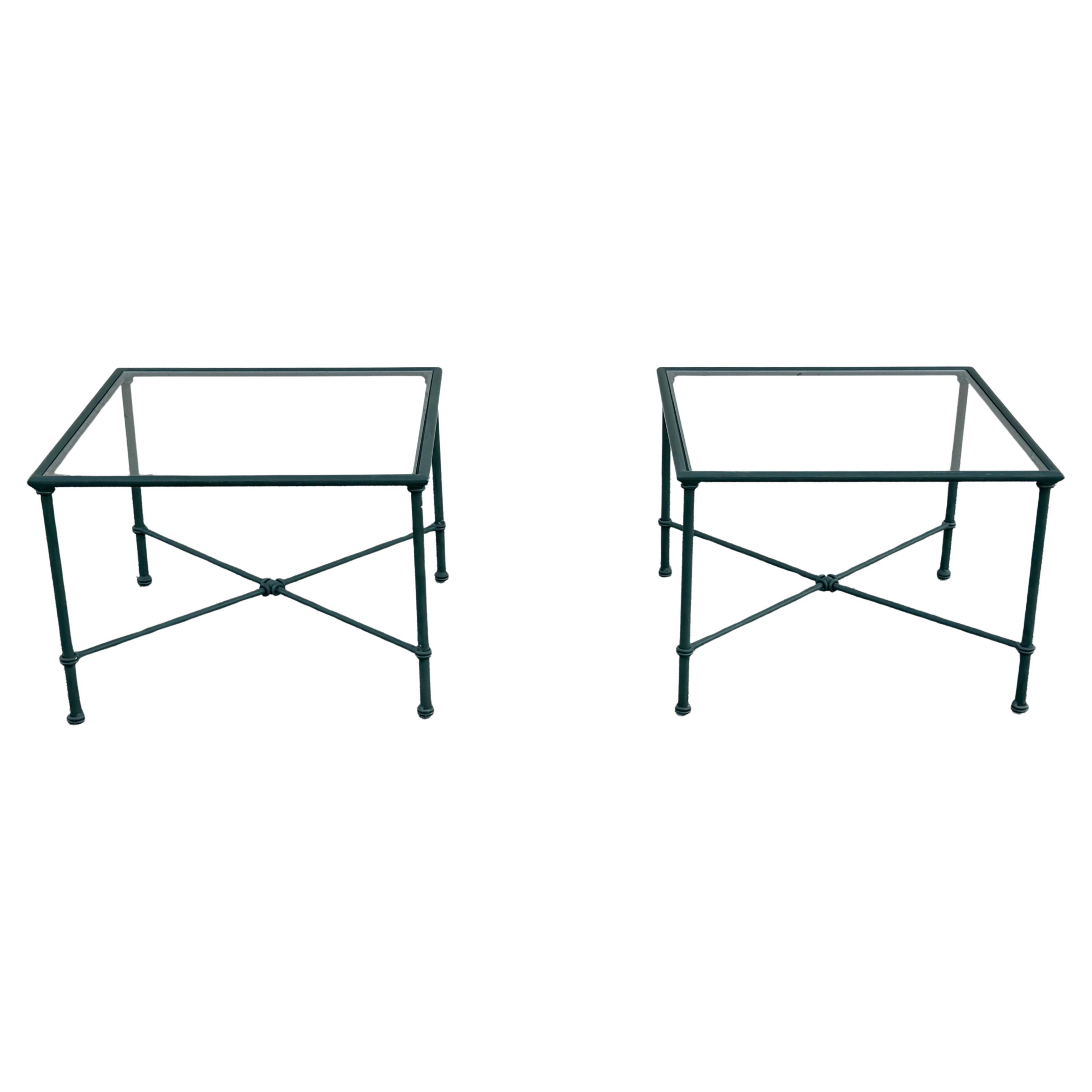 Brown Jordan “Florentine" Pair of Glass Patio Garden Side Tables - Hunter Green For Sale