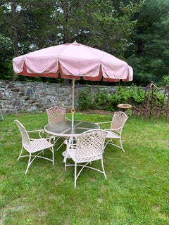 Brown Jordan Four Chairs, Table, Umbrella Garden Set, 1960s
