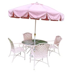 Brown Jordan Four Chairs, Table, Umbrella Garden Set, 1960s