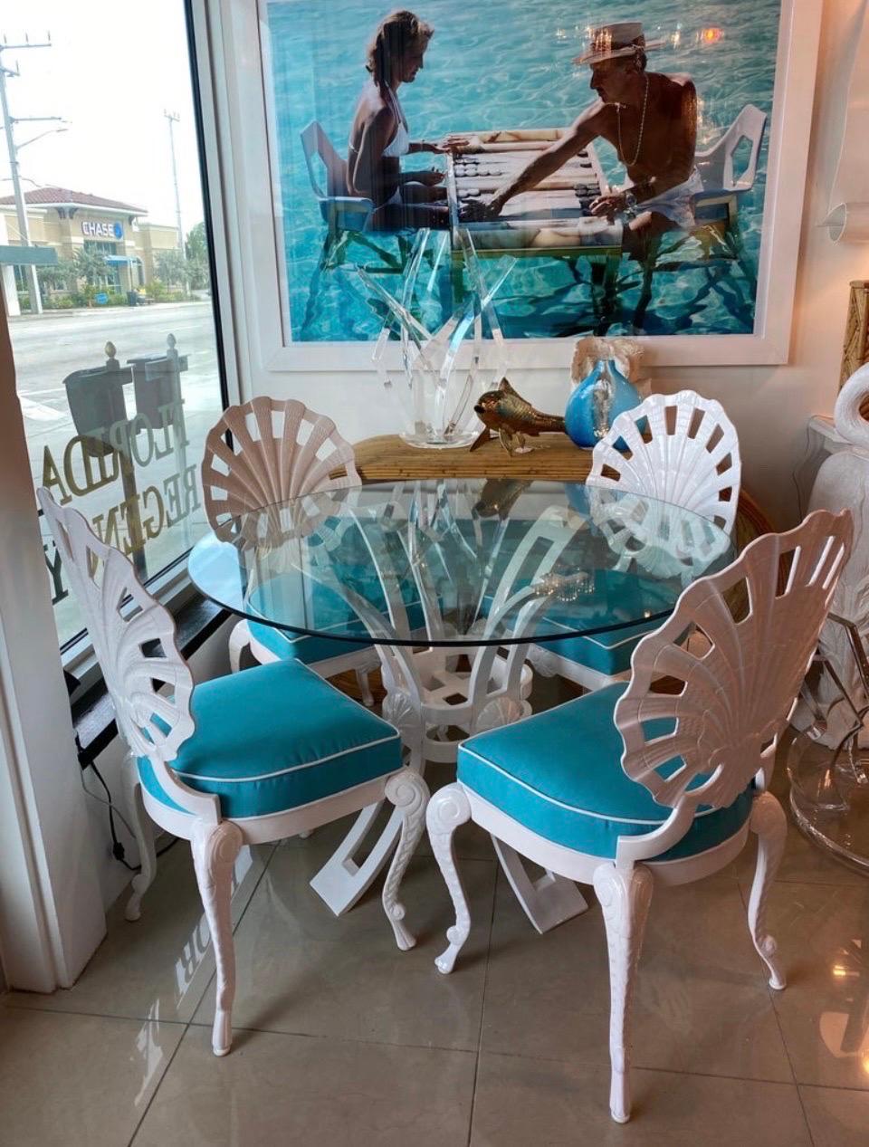 Hollywood Regency Brown Jordan Grotto Style Shell 5-Piece Patio Dining Set Table Chairs Restored
