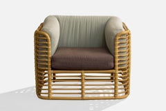 Brown Jordan, Lounge Chair, Bamboo, Rattan, Fabric, USA, 1990s
