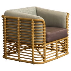 Brown Jordan, Lounge Chair, Bamboo, Rattan, Fabric, USA, 1990s