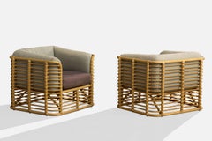 Brown Jordan, Lounge Chairs, Bamboo, Rattan, Fabric, USA, 1990s