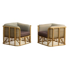 Brown Jordan, Lounge Chairs, Bamboo, Rattan, Fabric, USA, 1990s