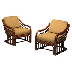 Brown Jordan, Mid-Century Modern, Bambus, Camel Stoff, Lounge Stühle, 1960er