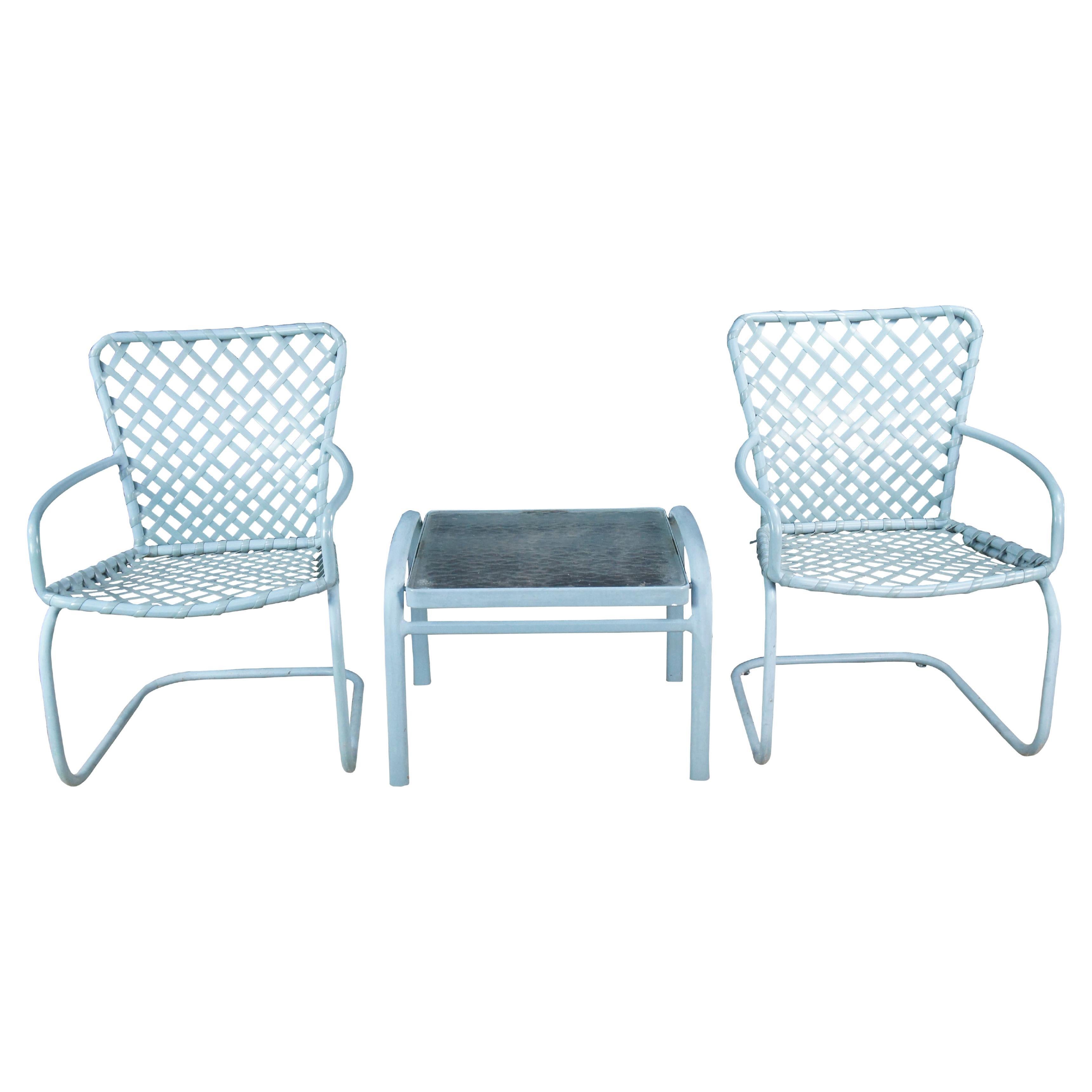 Brown Jordan Mid Century Modern Tubular Tamiami Patio Armchairs Table Set