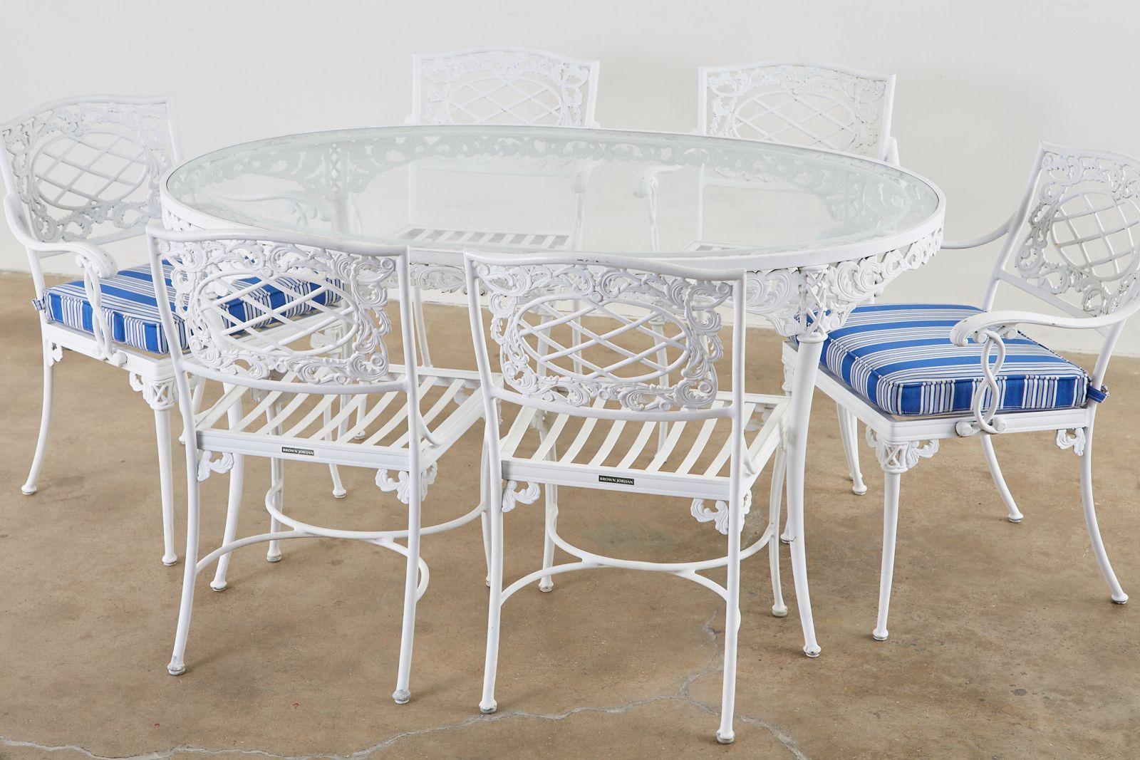 Glass Brown Jordan Neoclassical Style Aluminum Garden Dining Set